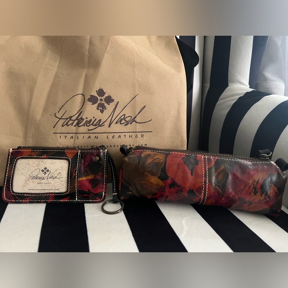 Patricia Nash Rose Italian Leather Makeup Bag+Wallet (New)